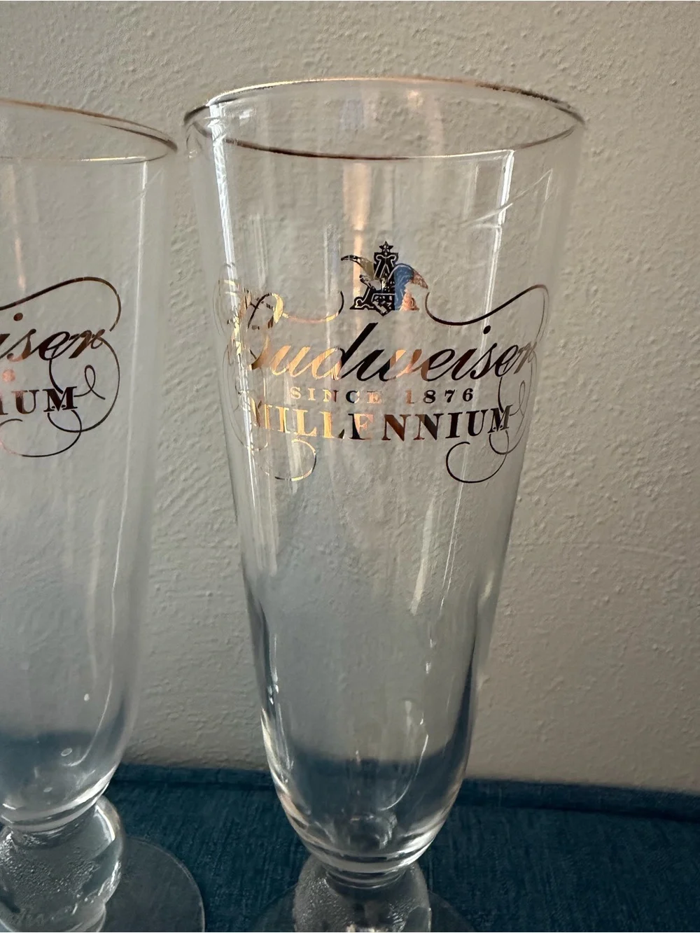 Budweiser Millennium Pilsner Glasses in Gold - Set of 2
